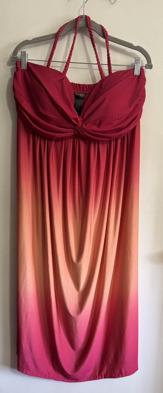 Bisou Bisou 18W Pink Coral Ombre Maxi Dress Braided Straps Twist Front *Altered